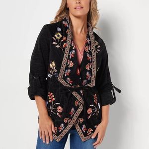 Tolani Collection Roll-Tab Sleeve Embroidered Jacket